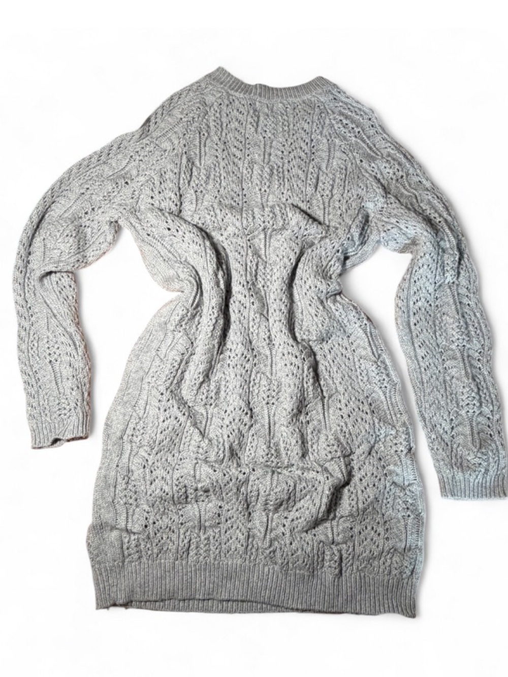 Sundance Cable Knit Sweater Dress Gray Button Shoulder Wool Blend XS NWT - Picture 3 of 4